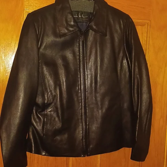 💯Nicole Miller Black Genuine Leather Jacket Sz. L (12-14) - Picture 6 of 9